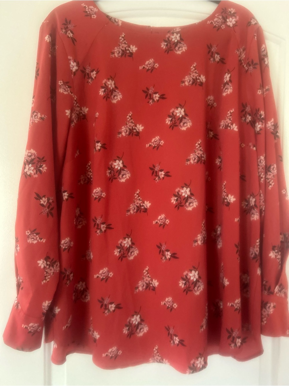 LOFT Red Floral Long-Sleeve Blouse